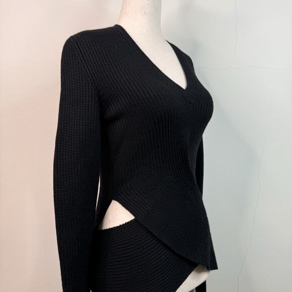 Roberto Cavalli Black Wool Blend Sweater Cut Out Waist Rib Knit IT 42 US 6 Sexy - Picture 10 of 14